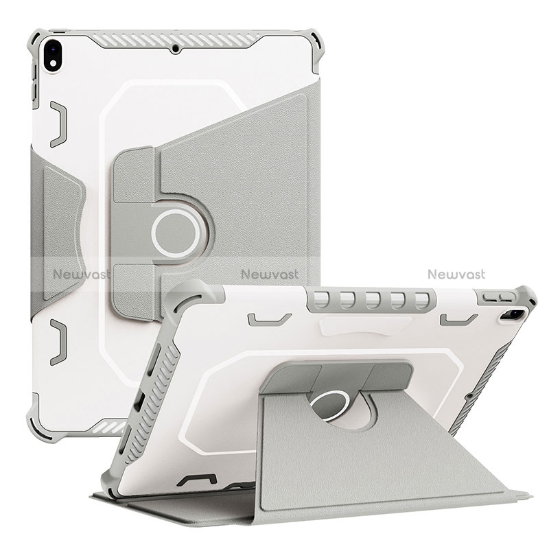 Silicone Matte Finish and Plastic Back Cover Case with Stand L04 for Apple iPad Air 3 Gray
