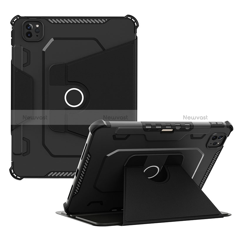 Silicone Matte Finish and Plastic Back Cover Case with Stand L04 for Apple iPad Pro 11 (2020) Black