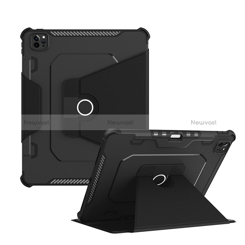 Silicone Matte Finish and Plastic Back Cover Case with Stand L04 for Apple iPad Pro 12.9 (2020) Black