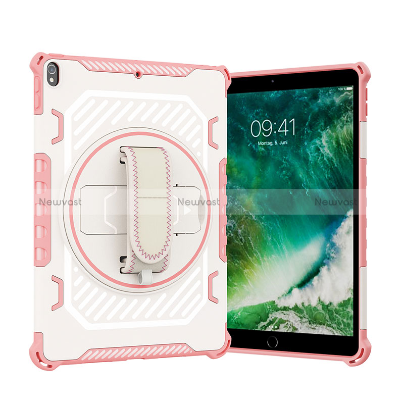 Silicone Matte Finish and Plastic Back Cover Case with Stand L07 for Apple iPad Air 3 Rose Gold