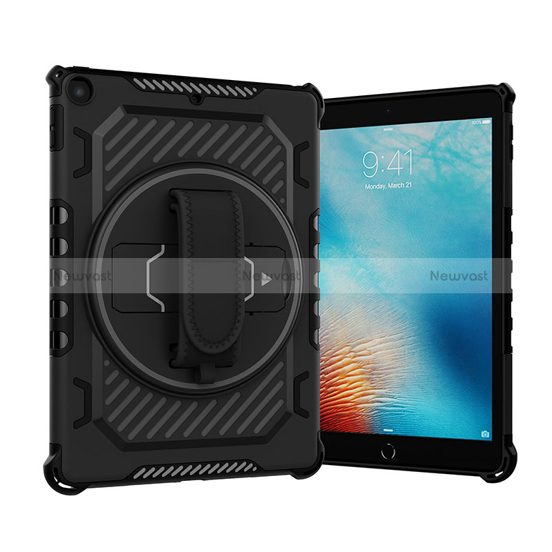 Silicone Matte Finish and Plastic Back Cover Case with Stand L07 for Apple New iPad 9.7 (2018) Black