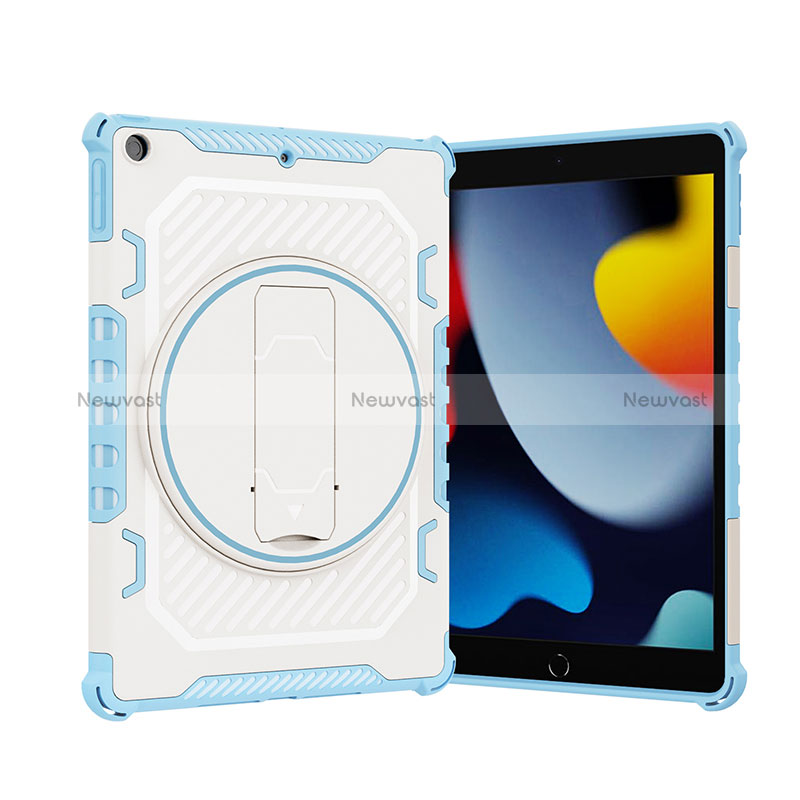 Silicone Matte Finish and Plastic Back Cover Case with Stand L09 for Apple iPad 10.2 (2020) Blue