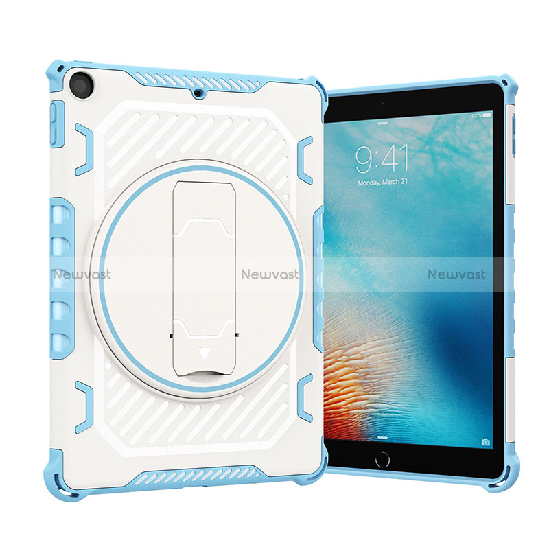 Silicone Matte Finish and Plastic Back Cover Case with Stand L09 for Apple New iPad 9.7 (2018) Blue