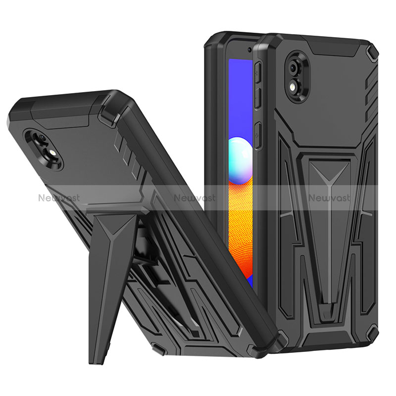 Silicone Matte Finish and Plastic Back Cover Case with Stand MQ1 for Samsung Galaxy A01 Core Black