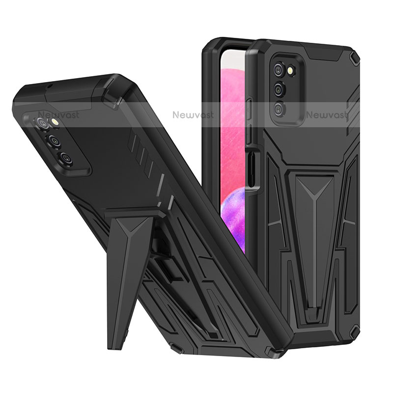 Silicone Matte Finish and Plastic Back Cover Case with Stand MQ1 for Samsung Galaxy A02s Black