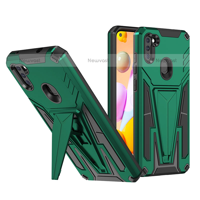 Silicone Matte Finish and Plastic Back Cover Case with Stand MQ1 for Samsung Galaxy A11