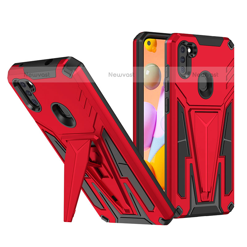 Silicone Matte Finish and Plastic Back Cover Case with Stand MQ1 for Samsung Galaxy A11