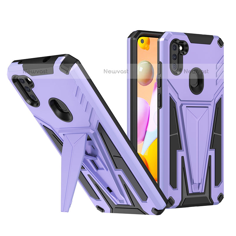 Silicone Matte Finish and Plastic Back Cover Case with Stand MQ1 for Samsung Galaxy A11