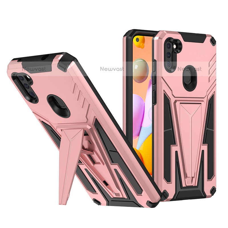 Silicone Matte Finish and Plastic Back Cover Case with Stand MQ1 for Samsung Galaxy A11