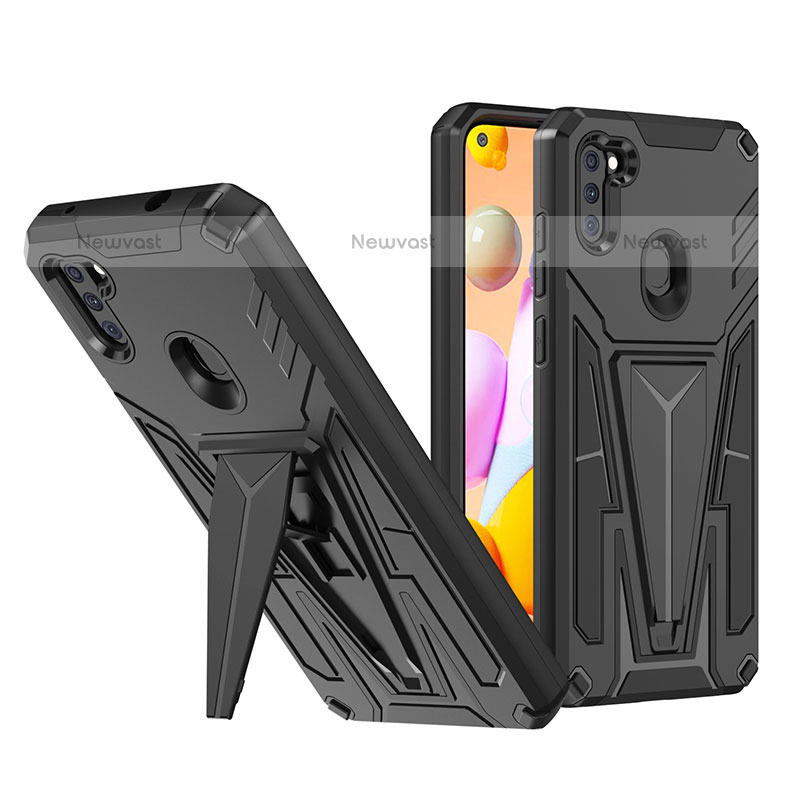 Silicone Matte Finish and Plastic Back Cover Case with Stand MQ1 for Samsung Galaxy A11