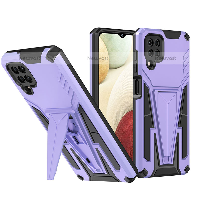Silicone Matte Finish and Plastic Back Cover Case with Stand MQ1 for Samsung Galaxy A12