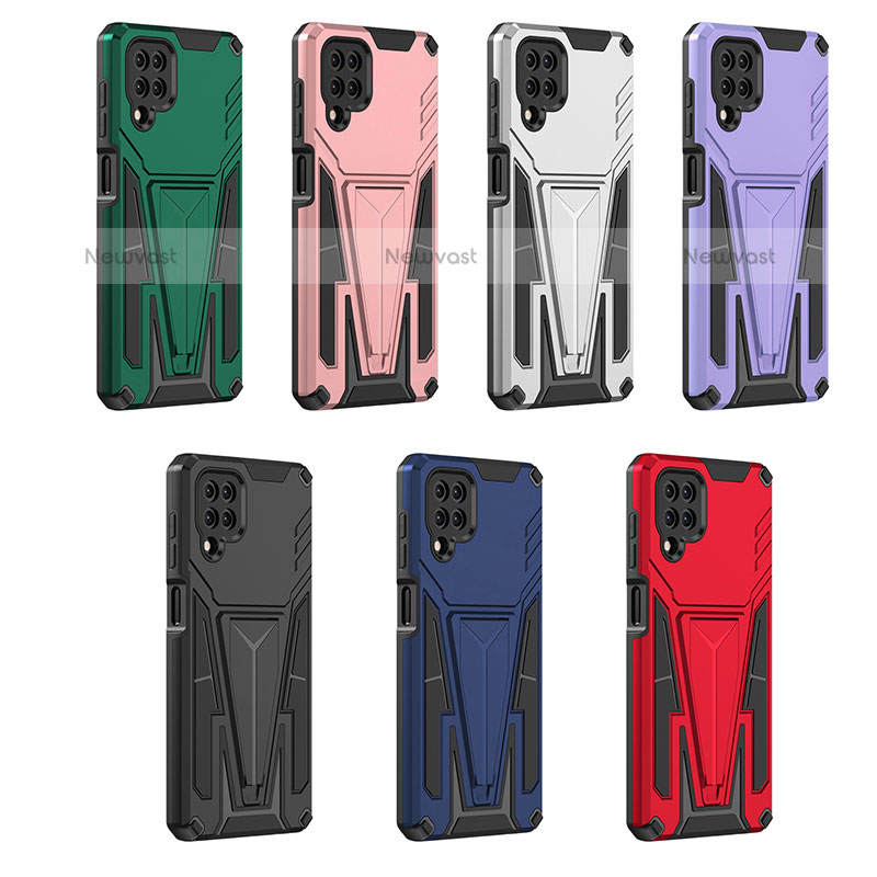 Silicone Matte Finish and Plastic Back Cover Case with Stand MQ1 for Samsung Galaxy A12