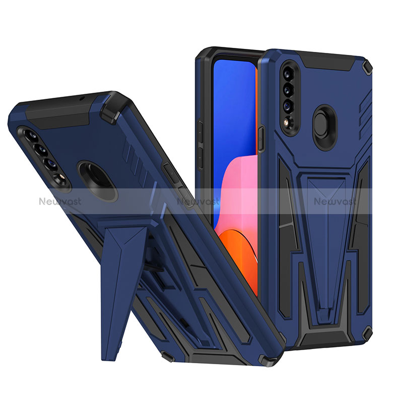 Silicone Matte Finish and Plastic Back Cover Case with Stand MQ1 for Samsung Galaxy A20s Blue