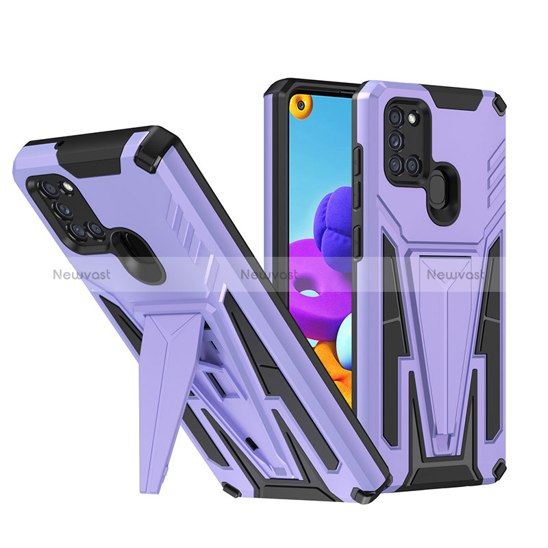 Silicone Matte Finish and Plastic Back Cover Case with Stand MQ1 for Samsung Galaxy A21s