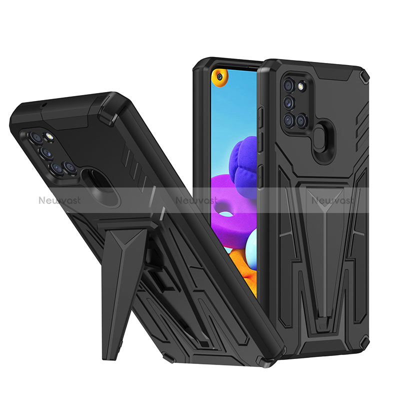 Silicone Matte Finish and Plastic Back Cover Case with Stand MQ1 for Samsung Galaxy A21s