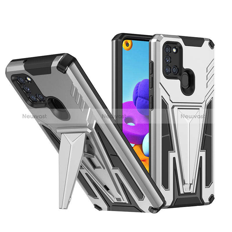 Silicone Matte Finish and Plastic Back Cover Case with Stand MQ1 for Samsung Galaxy A21s