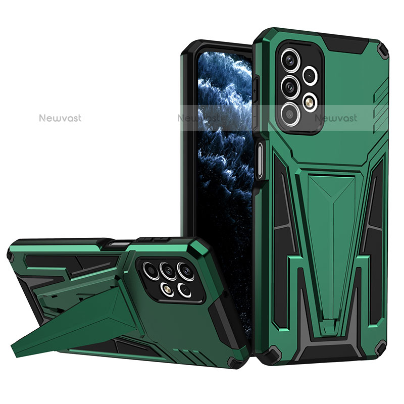 Silicone Matte Finish and Plastic Back Cover Case with Stand MQ1 for Samsung Galaxy A23 5G Green