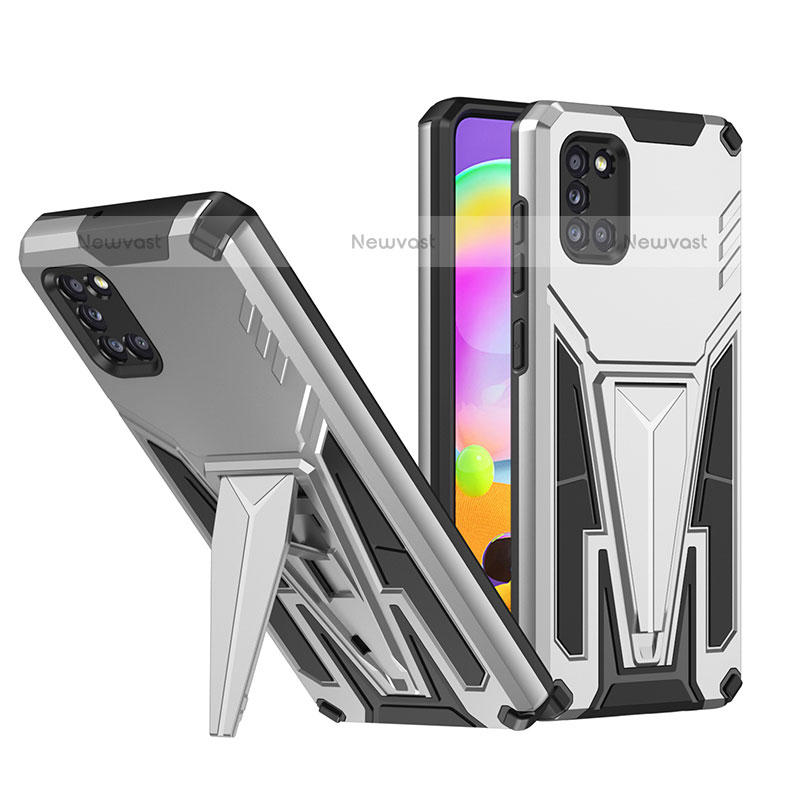 Silicone Matte Finish and Plastic Back Cover Case with Stand MQ1 for Samsung Galaxy A31