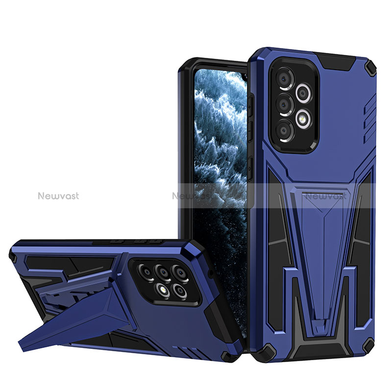 Silicone Matte Finish and Plastic Back Cover Case with Stand MQ1 for Samsung Galaxy A33 5G Blue
