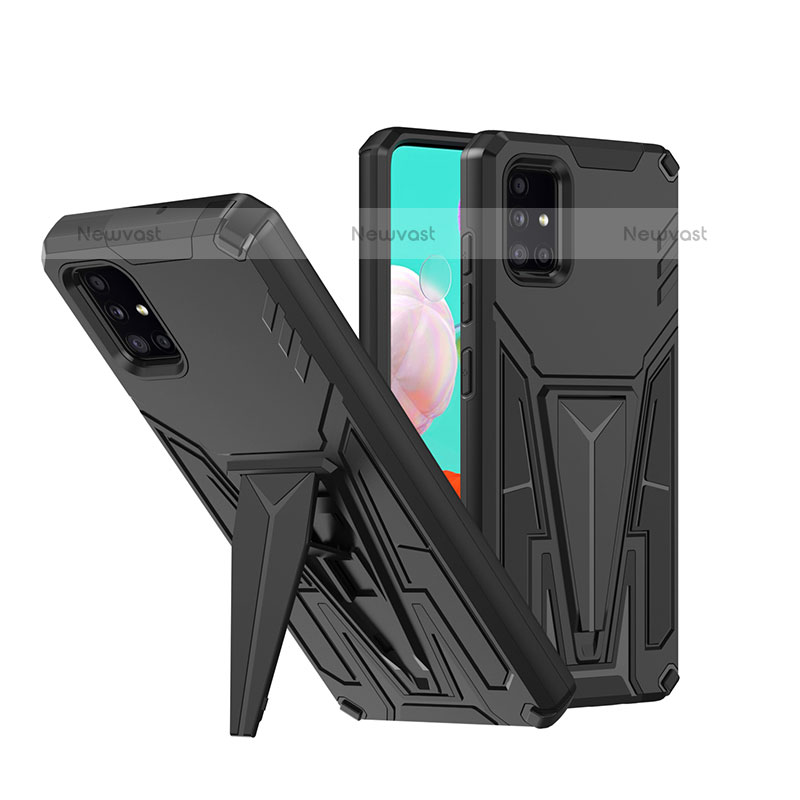 Silicone Matte Finish and Plastic Back Cover Case with Stand MQ1 for Samsung Galaxy A51 4G Black