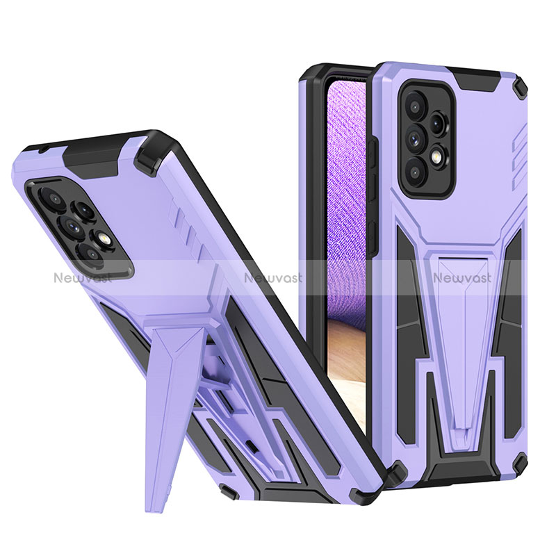 Silicone Matte Finish and Plastic Back Cover Case with Stand MQ1 for Samsung Galaxy A52 5G Purple
