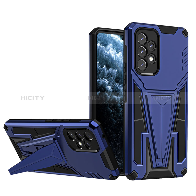 Silicone Matte Finish and Plastic Back Cover Case with Stand MQ1 for Samsung Galaxy A53 5G Blue