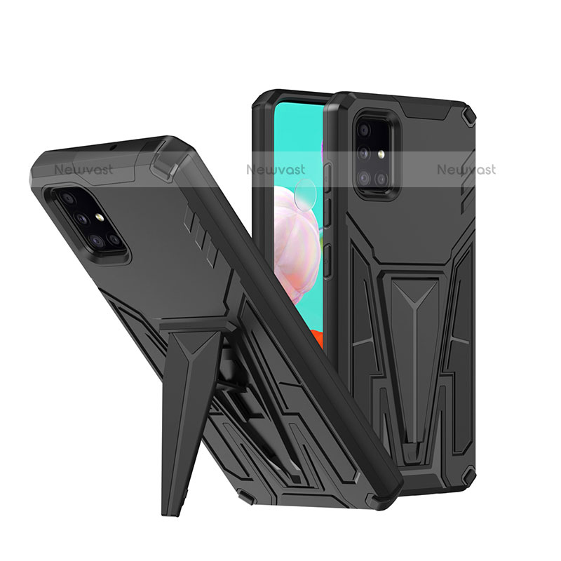 Silicone Matte Finish and Plastic Back Cover Case with Stand MQ1 for Samsung Galaxy A71 4G A715