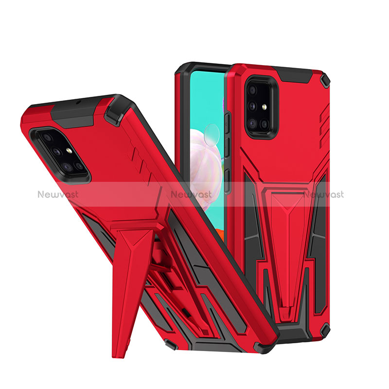 Silicone Matte Finish and Plastic Back Cover Case with Stand MQ1 for Samsung Galaxy A71 5G Red