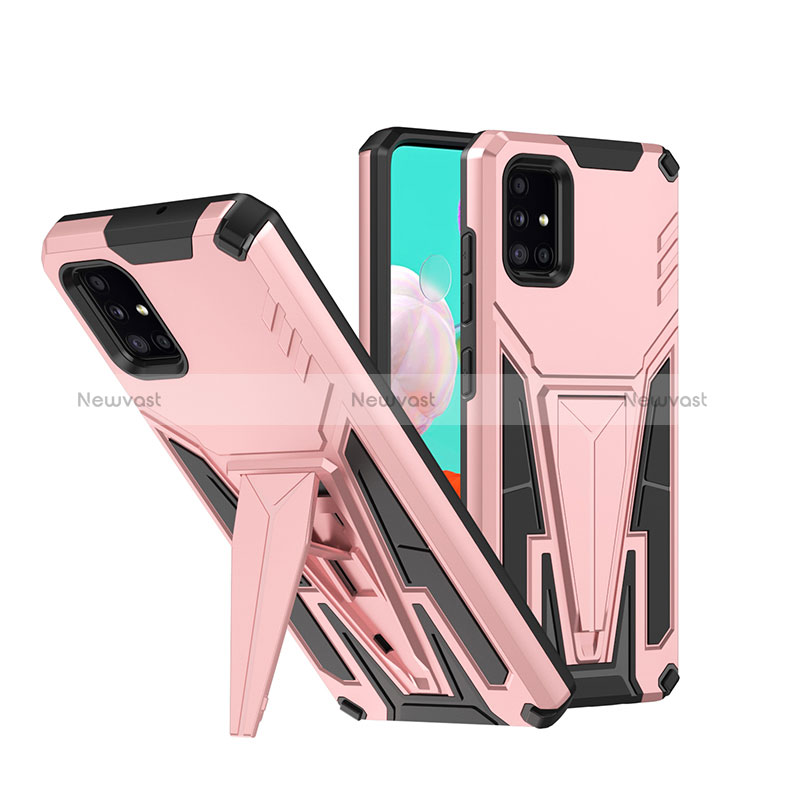 Silicone Matte Finish and Plastic Back Cover Case with Stand MQ1 for Samsung Galaxy A71 5G Rose Gold