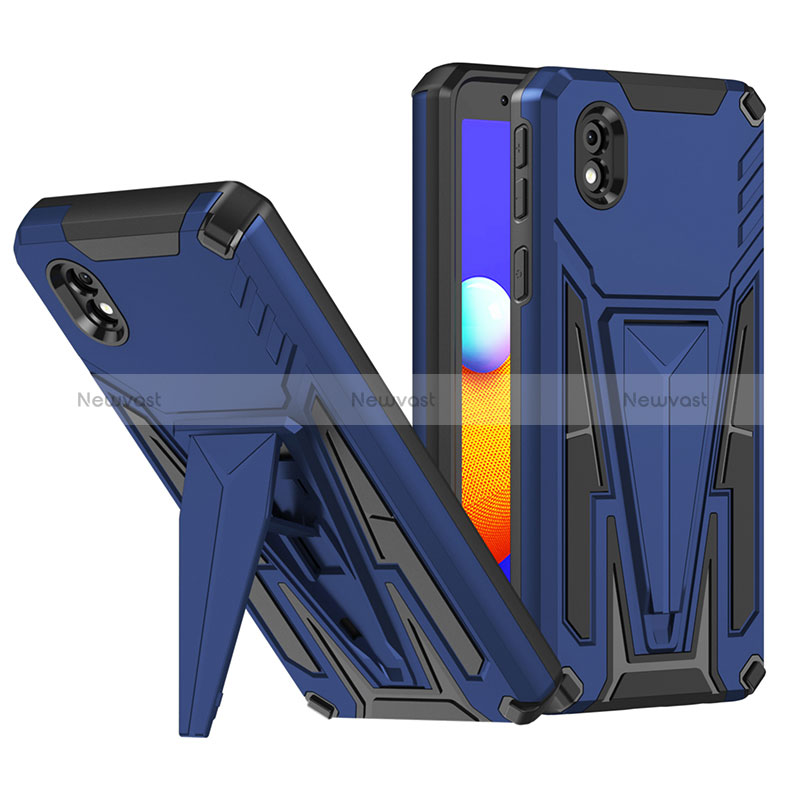 Silicone Matte Finish and Plastic Back Cover Case with Stand MQ1 for Samsung Galaxy M01 Core Blue