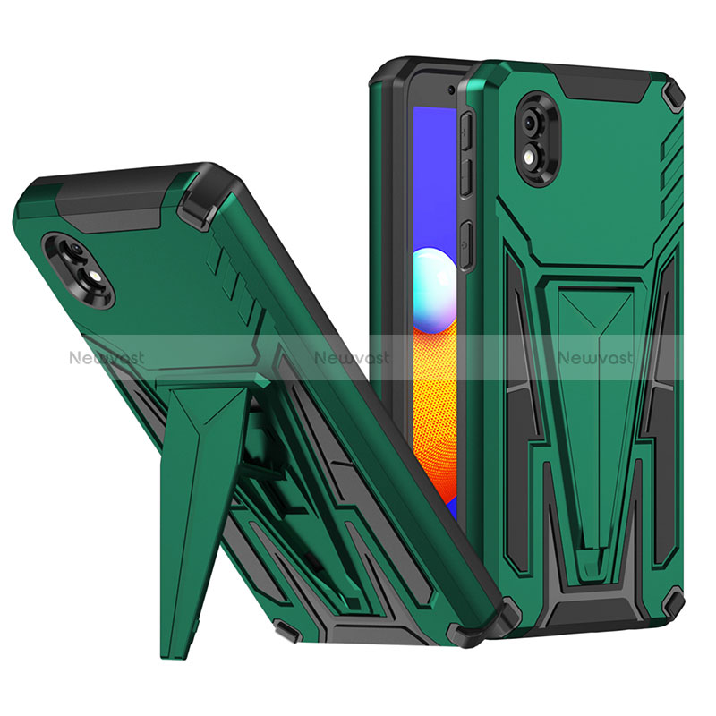 Silicone Matte Finish and Plastic Back Cover Case with Stand MQ1 for Samsung Galaxy M01 Core Green