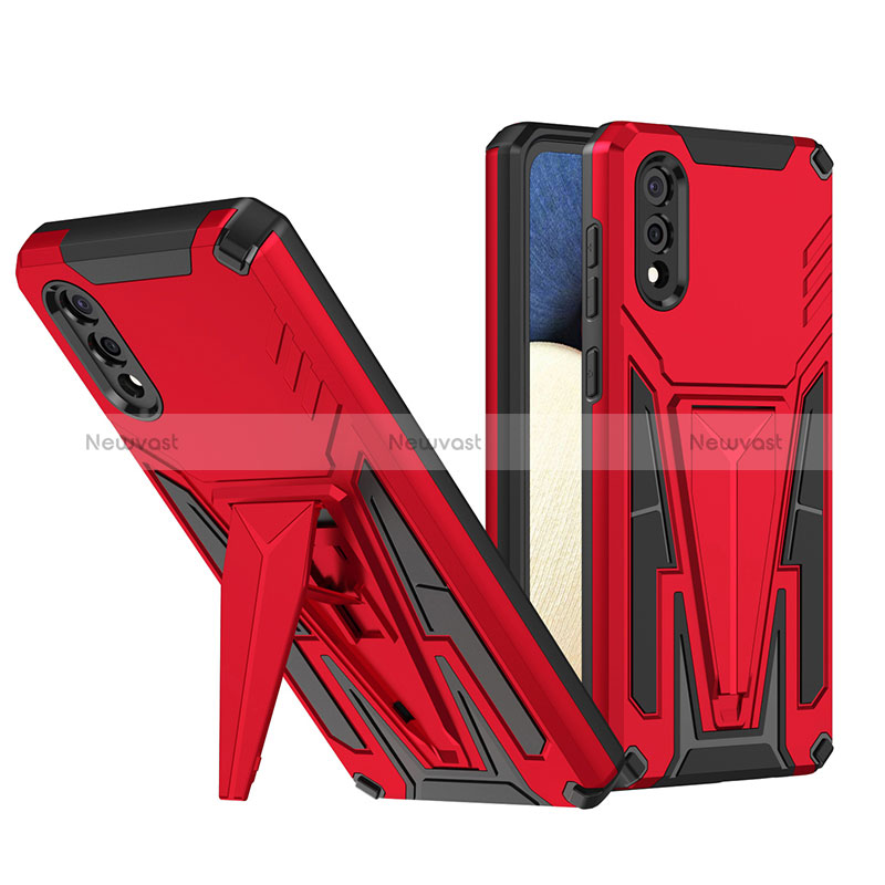 Silicone Matte Finish and Plastic Back Cover Case with Stand MQ1 for Samsung Galaxy M02