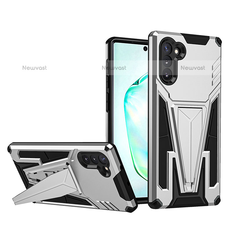 Silicone Matte Finish and Plastic Back Cover Case with Stand MQ1 for Samsung Galaxy Note 10 5G