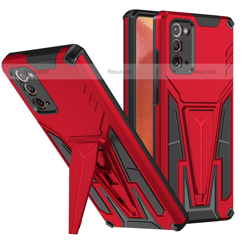 Silicone Matte Finish and Plastic Back Cover Case with Stand MQ1 for Samsung Galaxy Note 20 5G Red