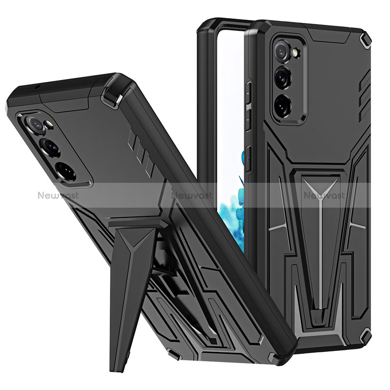 Silicone Matte Finish and Plastic Back Cover Case with Stand MQ1 for Samsung Galaxy S20 FE (2022) 5G Black