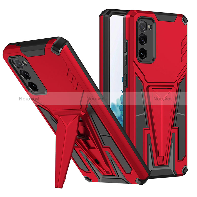 Silicone Matte Finish and Plastic Back Cover Case with Stand MQ1 for Samsung Galaxy S20 FE (2022) 5G Red