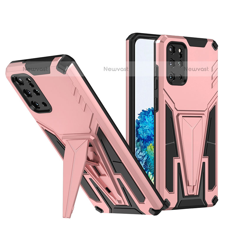 Silicone Matte Finish and Plastic Back Cover Case with Stand MQ1 for Samsung Galaxy S20 Plus 5G Rose Gold