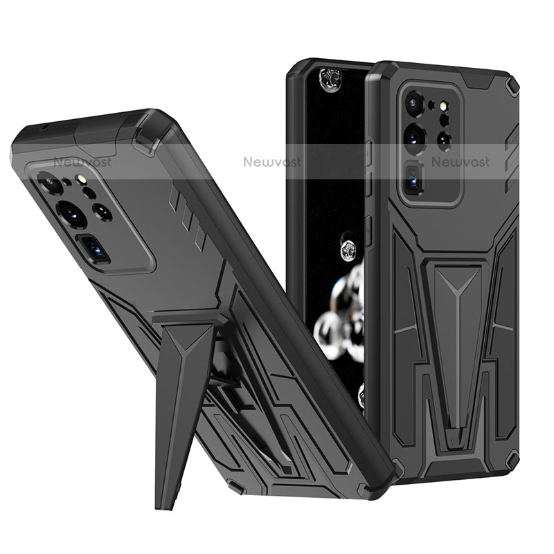 Silicone Matte Finish and Plastic Back Cover Case with Stand MQ1 for Samsung Galaxy S20 Ultra 5G Black