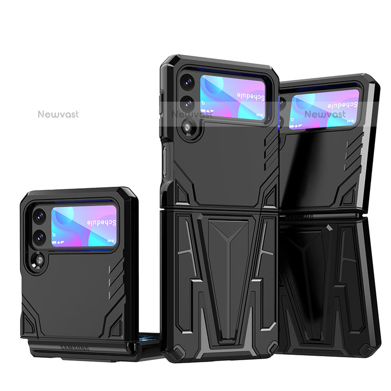 Silicone Matte Finish and Plastic Back Cover Case with Stand MQ1 for Samsung Galaxy Z Flip3 5G