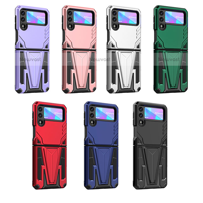 Silicone Matte Finish and Plastic Back Cover Case with Stand MQ1 for Samsung Galaxy Z Flip3 5G