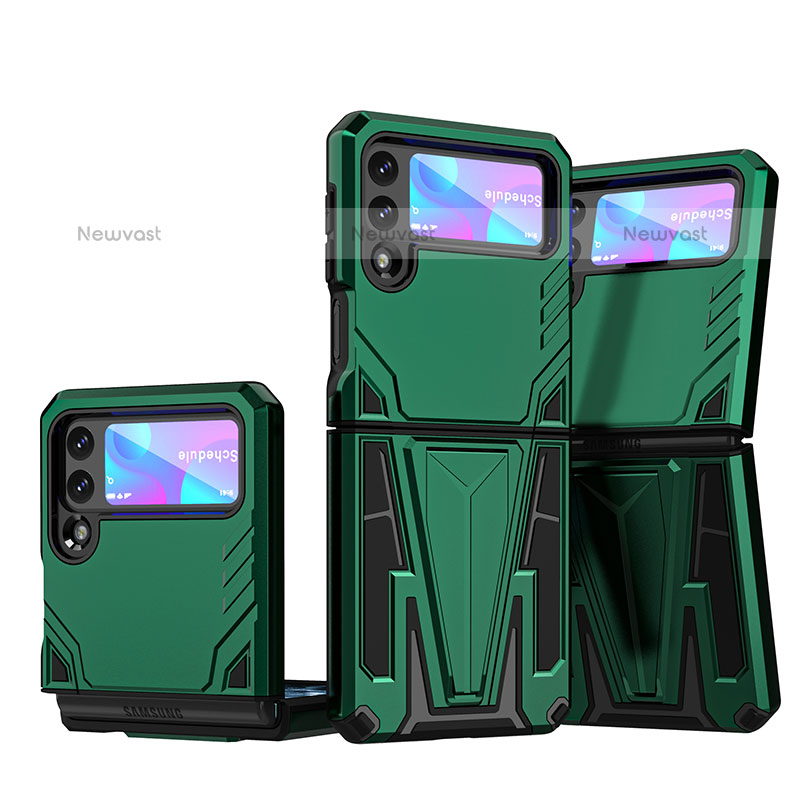 Silicone Matte Finish and Plastic Back Cover Case with Stand MQ1 for Samsung Galaxy Z Flip3 5G Green