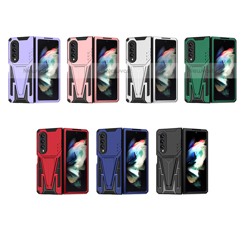 Silicone Matte Finish and Plastic Back Cover Case with Stand MQ1 for Samsung Galaxy Z Fold3 5G