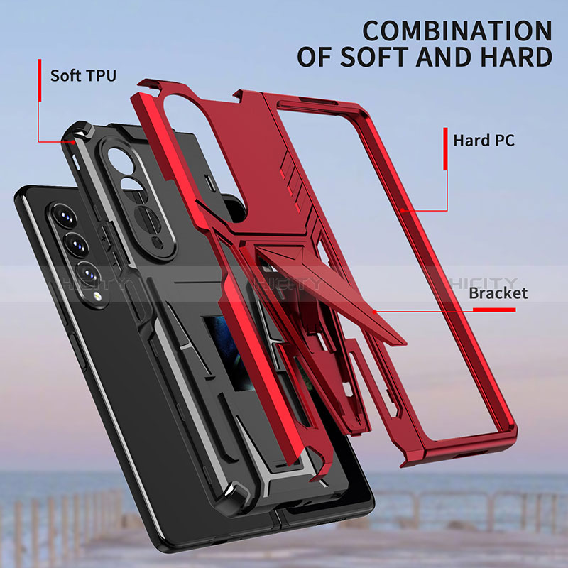 Silicone Matte Finish and Plastic Back Cover Case with Stand MQ1 for Samsung Galaxy Z Fold4 5G