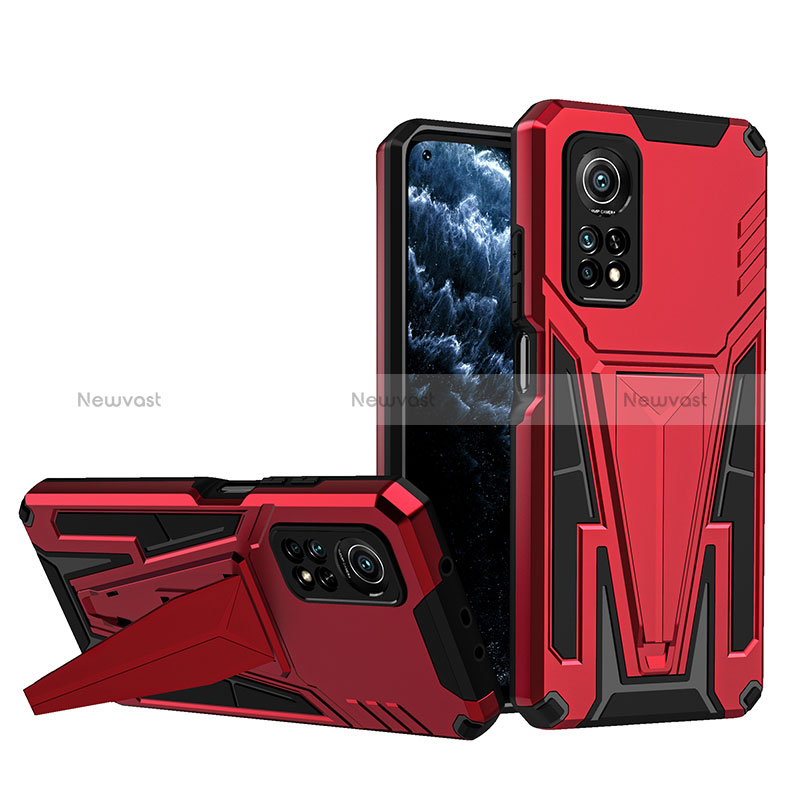 Silicone Matte Finish and Plastic Back Cover Case with Stand MQ1 for Xiaomi Mi 10T 5G