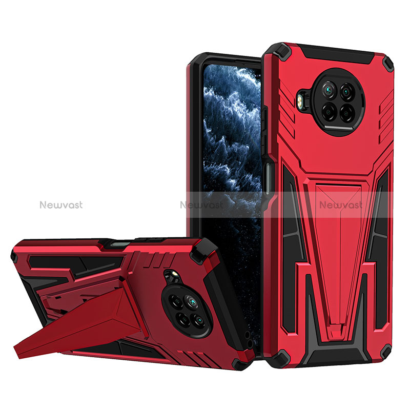 Silicone Matte Finish and Plastic Back Cover Case with Stand MQ1 for Xiaomi Mi 10T Lite 5G Red