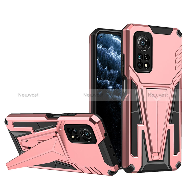 Silicone Matte Finish and Plastic Back Cover Case with Stand MQ1 for Xiaomi Mi 10T Pro 5G