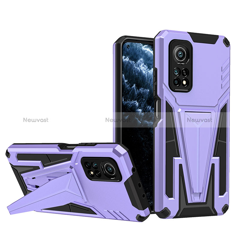 Silicone Matte Finish and Plastic Back Cover Case with Stand MQ1 for Xiaomi Mi 10T Pro 5G