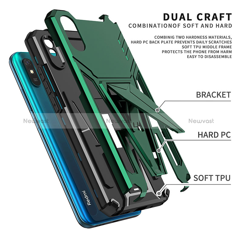 Silicone Matte Finish and Plastic Back Cover Case with Stand MQ1 for Xiaomi Redmi 9AT