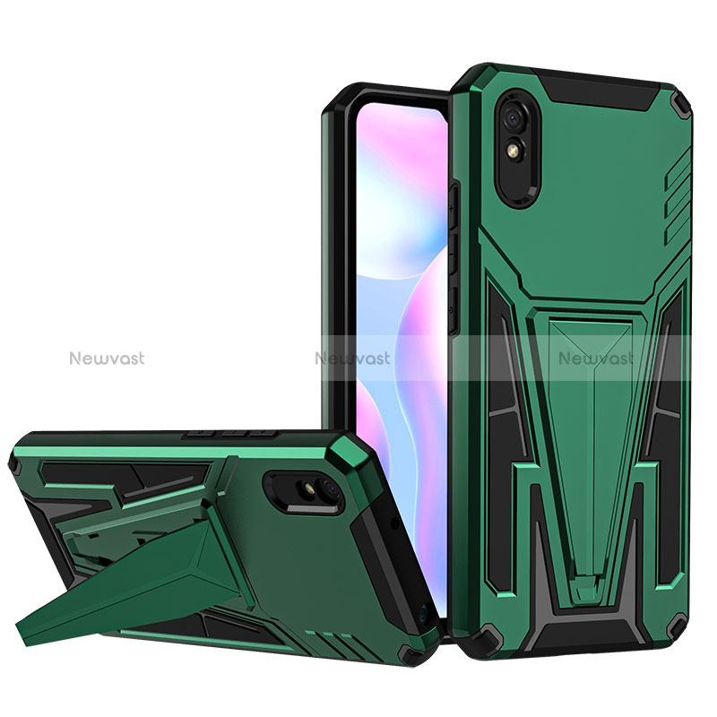 Silicone Matte Finish and Plastic Back Cover Case with Stand MQ1 for Xiaomi Redmi 9AT