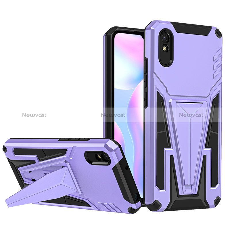 Silicone Matte Finish and Plastic Back Cover Case with Stand MQ1 for Xiaomi Redmi 9AT Purple